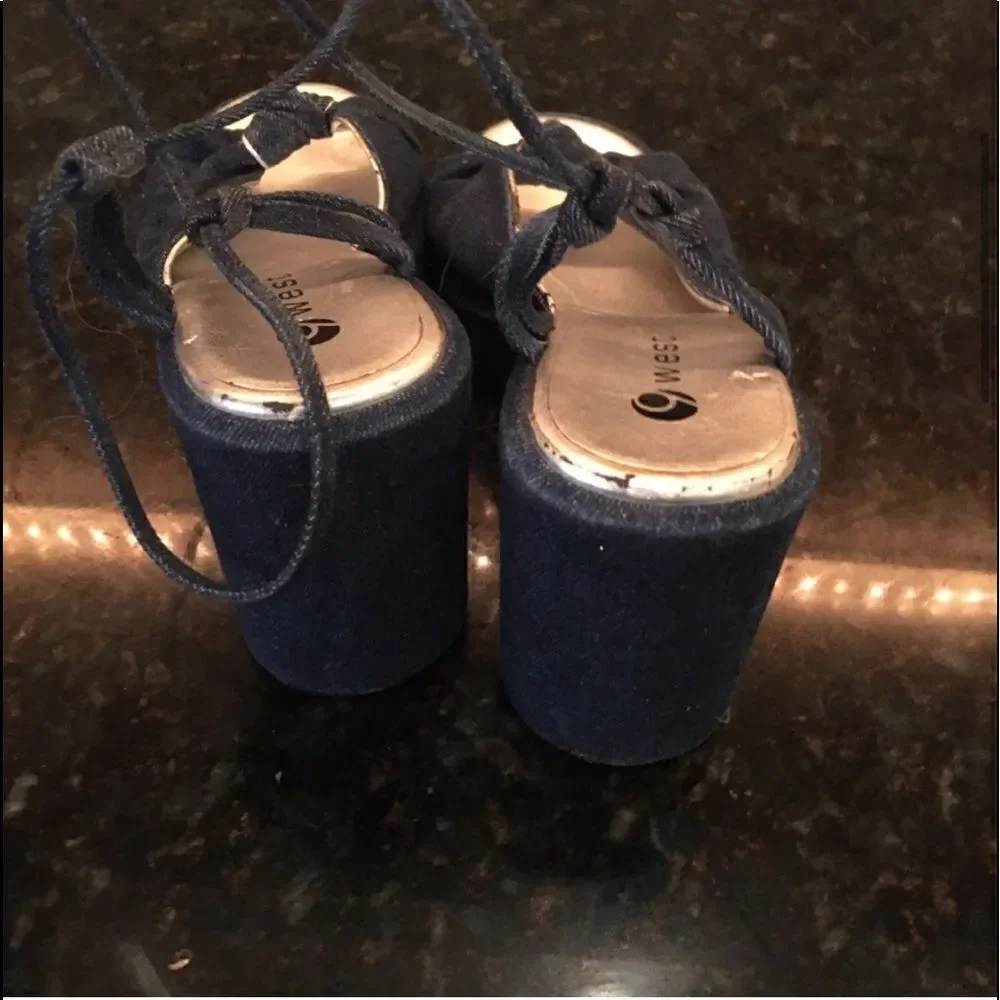 OO 9 West Denim Ankle Tie Wedges!